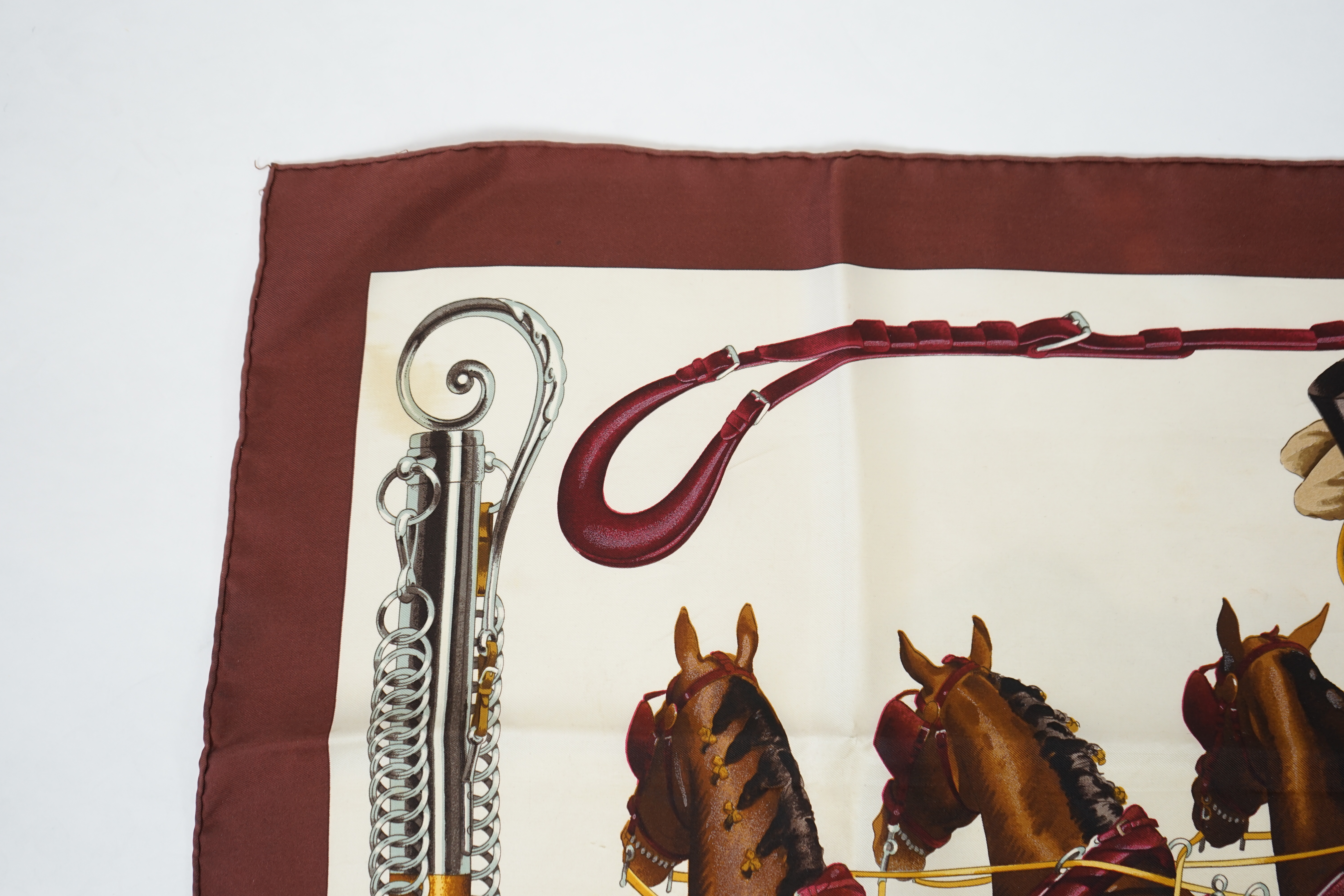 A Hermes Attelage en Arbalete silk scarf, 90 x 90 cm